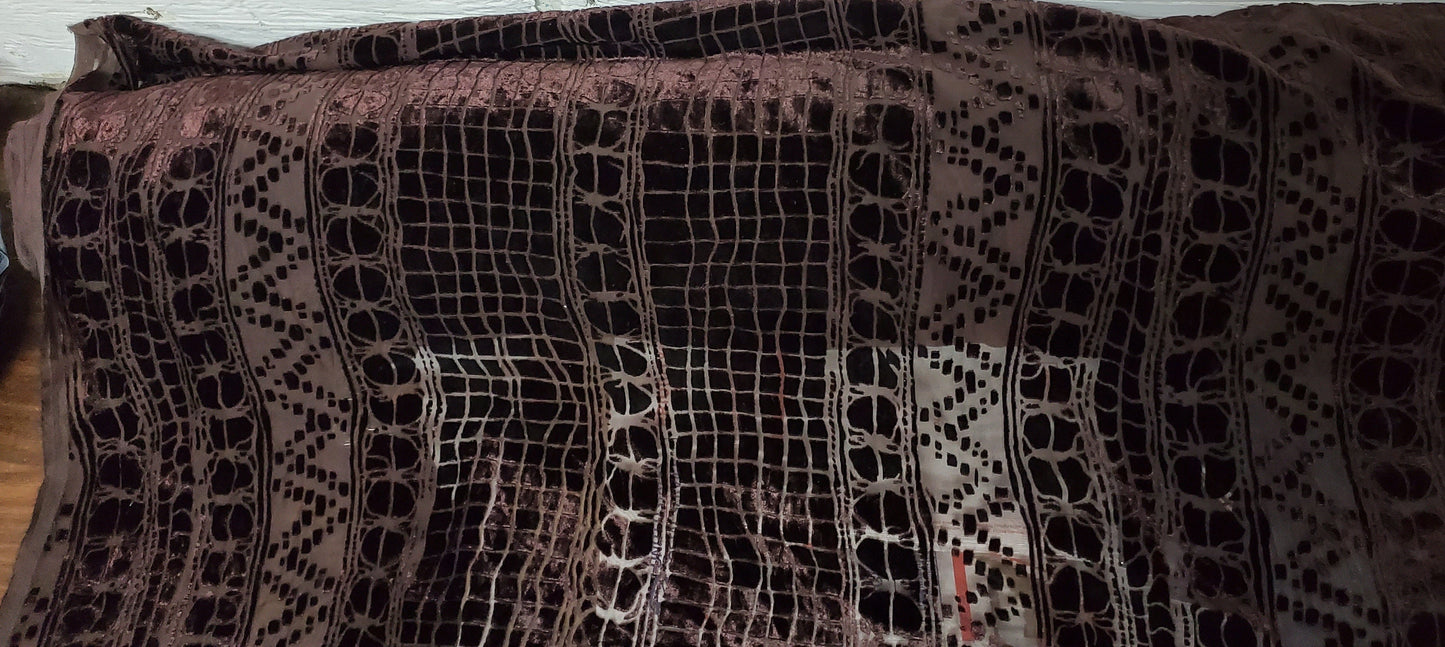 Geometric Laser Cut Abstract Burnout Luxury Brocade Velvet, brown color,  fabric 50" wide sold by yard