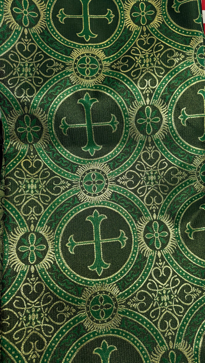 Liturgical Brocade,Church Gorgeous Cross acetate brocade Fabric Cross Brocade Hunter Green/Gold 58" Wide