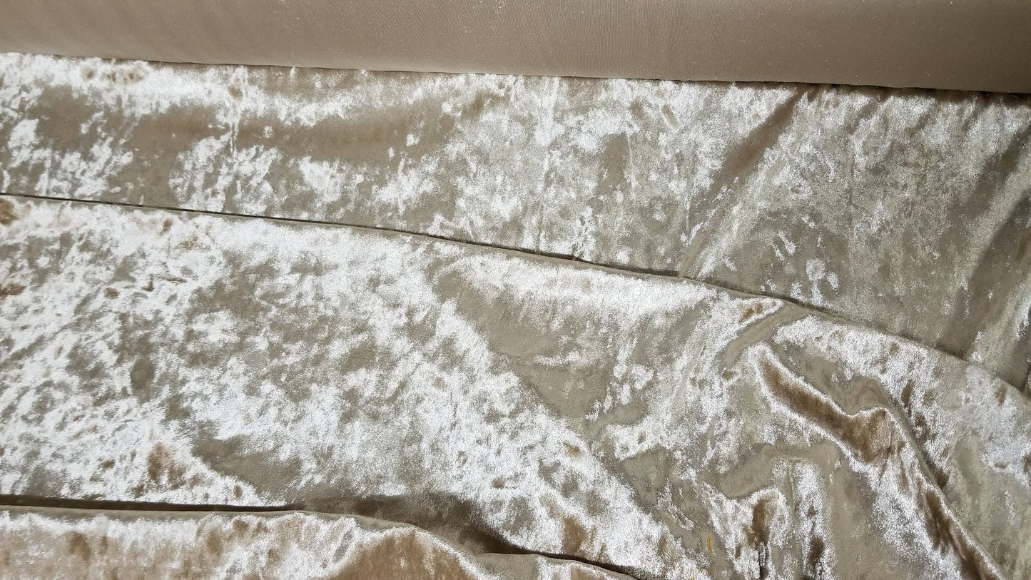 Champagne Wrinkle Mechanical Stretch Polyester Panne Velvet Fabric by the Yard