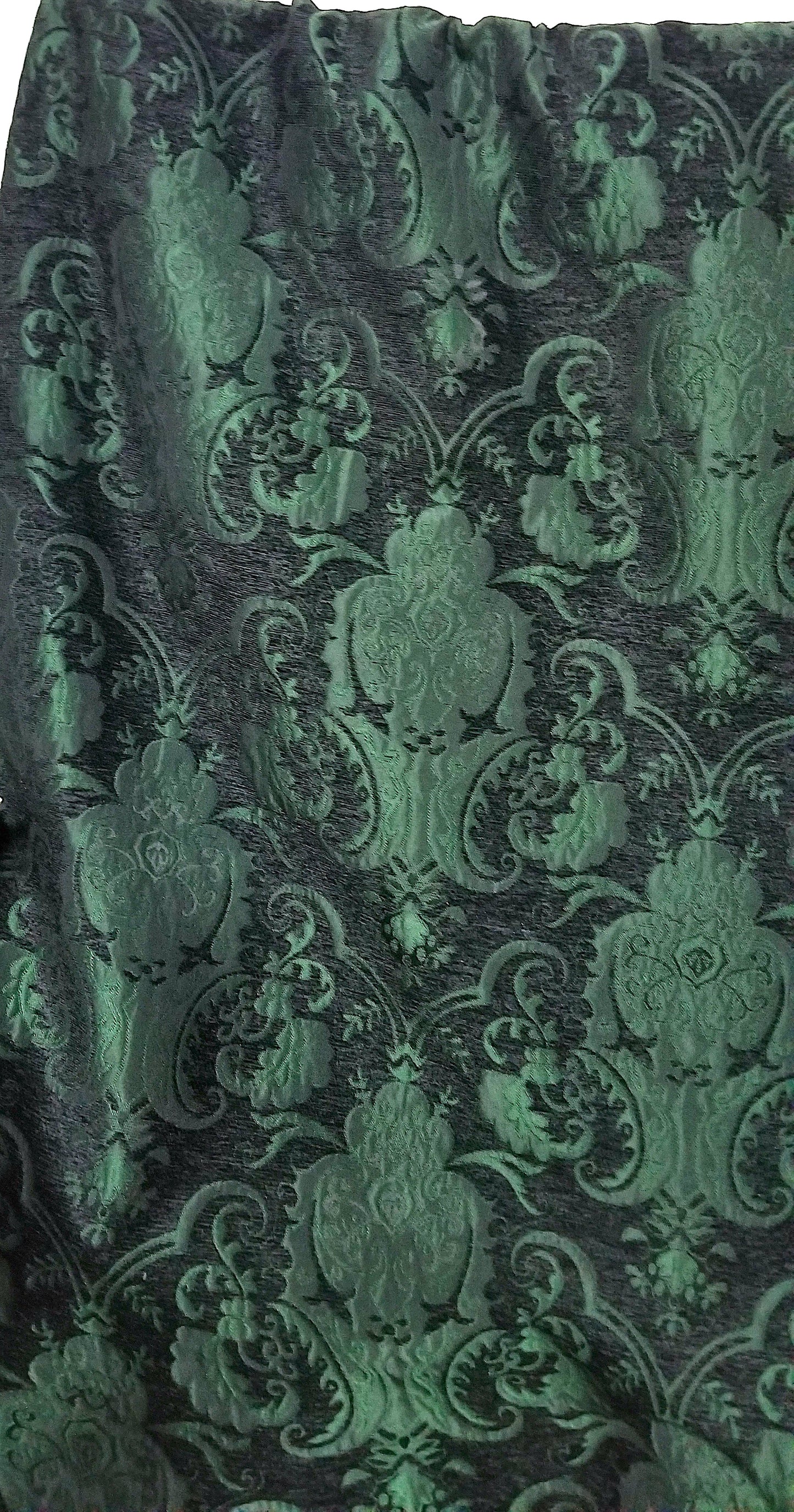 Chenille BAROQUE UPHOLSTERY Fabric Jacquard Damask Green/Black