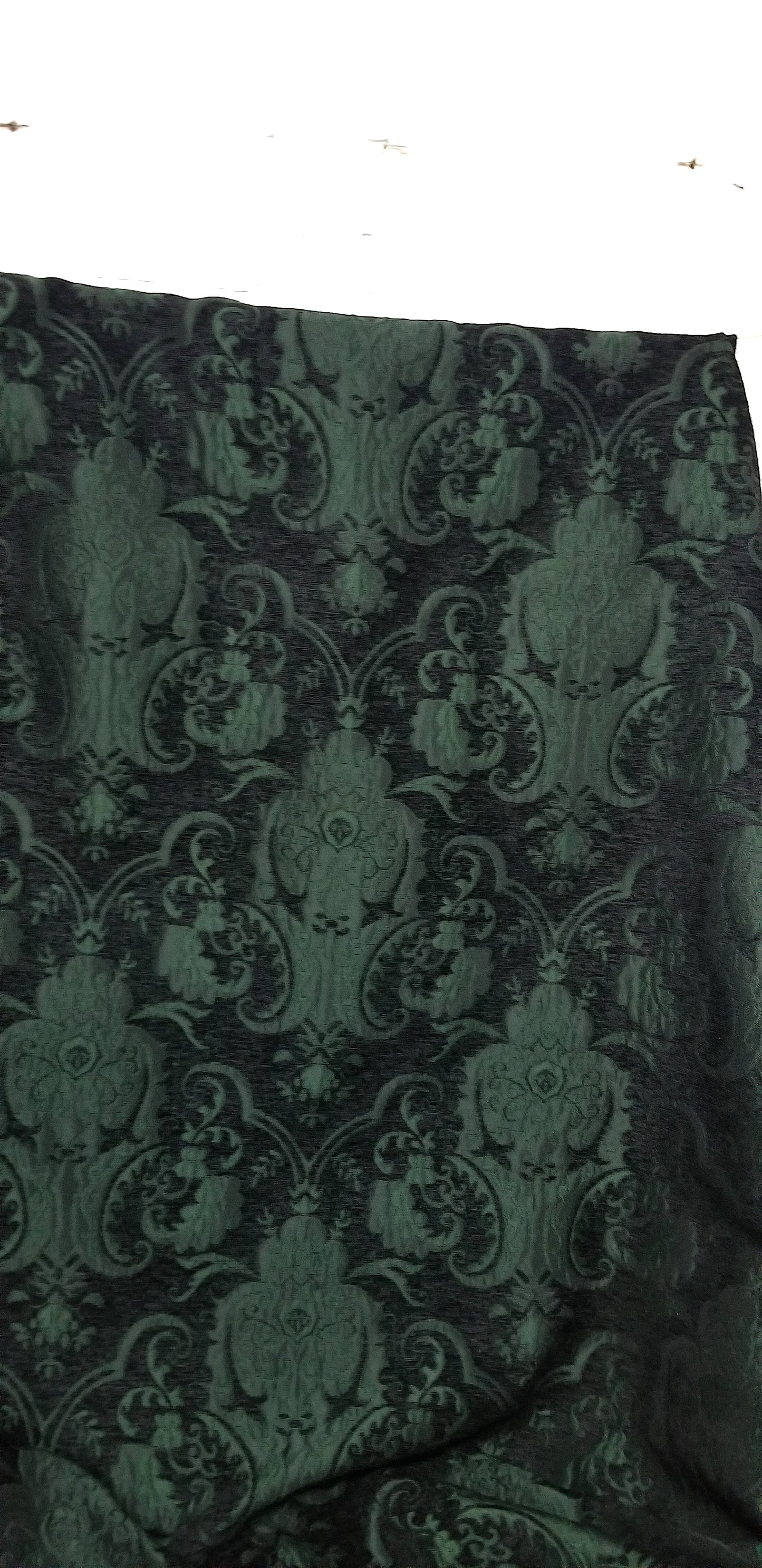 Chenille BAROQUE UPHOLSTERY Fabric Jacquard Damask Green/Black
