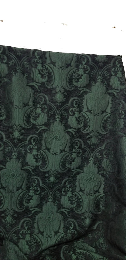 Chenille BAROQUE UPHOLSTERY Fabric Jacquard Damask Green/Black