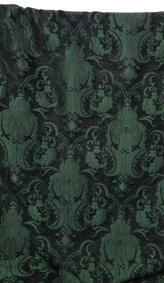 Chenille BAROQUE UPHOLSTERY Fabric Jacquard Damask Green/Black