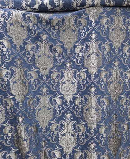 Chenille BAROQUE UPHOLSTERY Fabric Jacquard Damask blue/ silver