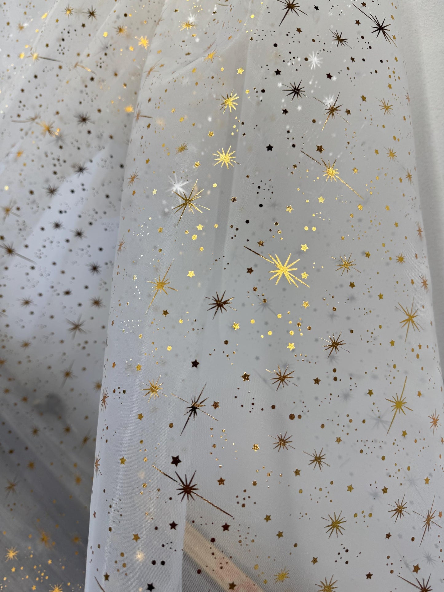 Star Bursts Sheer Organza white/Gold 58" Inch Wide Fabric by The Yard