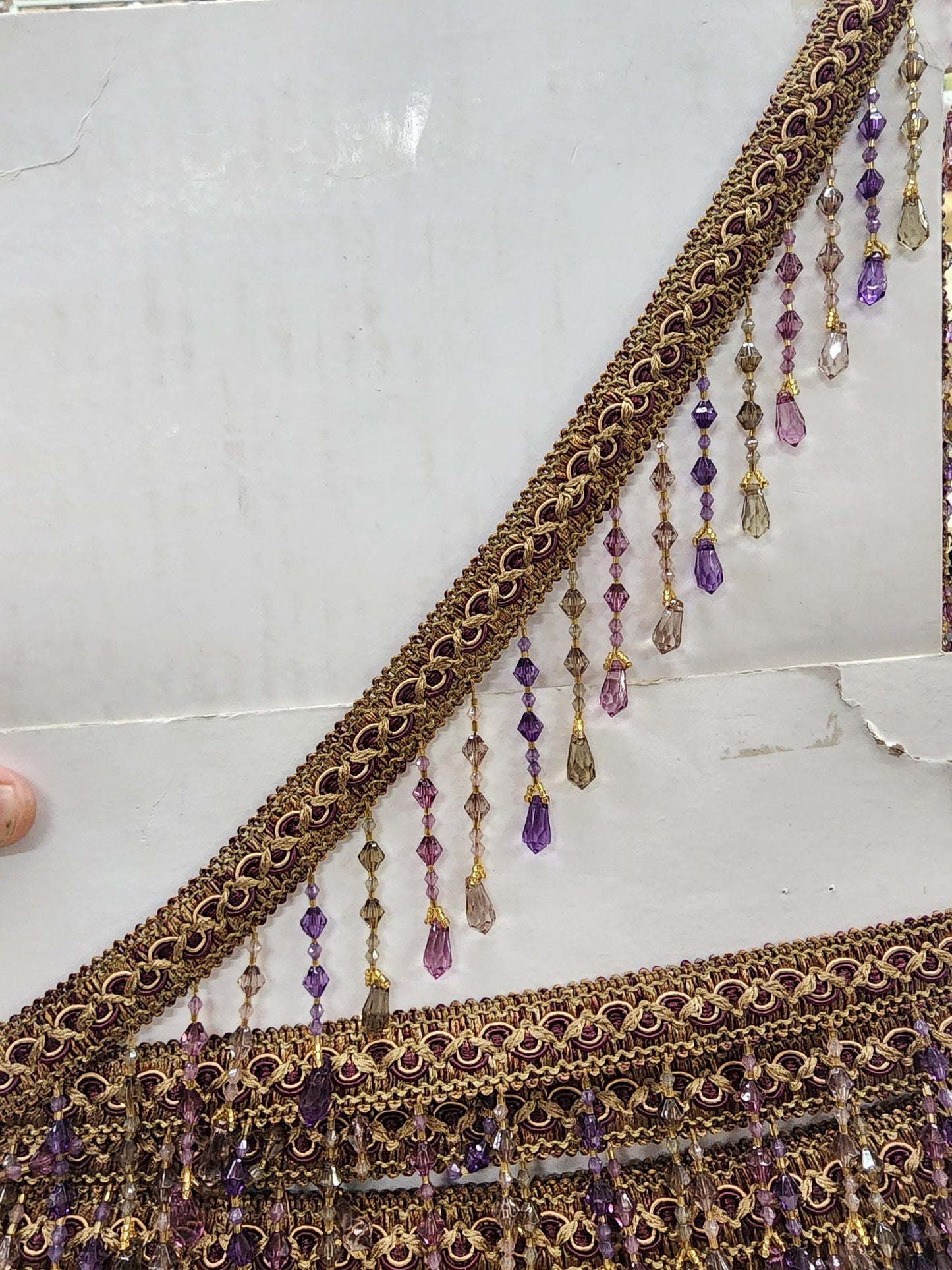 Braided Hanging Beads, Color blue/gold /lilac Tassel Trim Fringe Fabric Ribbon Trimming Handwork sold by yard