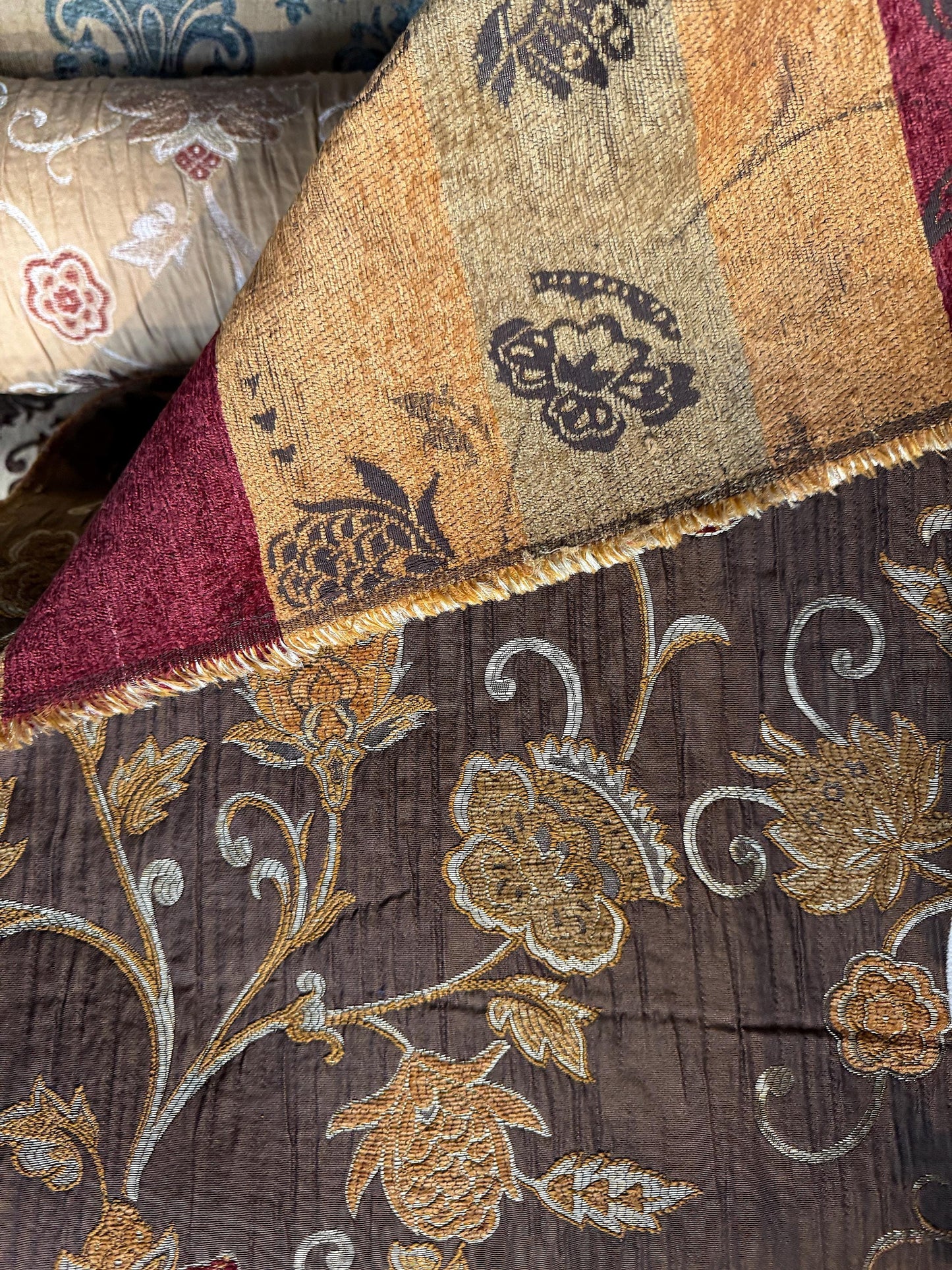 Vintage, Chenille BAROQUE UPHOLSTERY Fabric Jacquard floral, 58" wide ,color multicolor, sold by yard in continuous yards