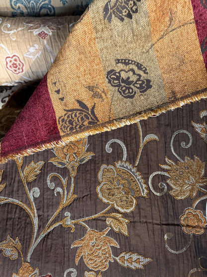 Vintage, Chenille BAROQUE UPHOLSTERY Fabric Jacquard floral, 58" wide ,color multicolor, sold by yard in continuous yards