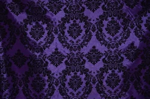 Taffeta Purple Black velvet Flocking Damask fabric per yard 60" wide ,Fabric by the Yard