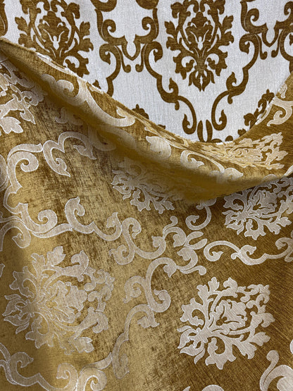 Chenille BAROQUE UPHOLSTERY Fabric Jacquard Damask, 58" wide ,color Cream/Gold sold by yard in continuous yards