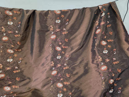 Taffeta chocolate, Two Tone Embroidered 100% Poly Taffeta Silk Like Fabric 58" Wide, sold by yard.