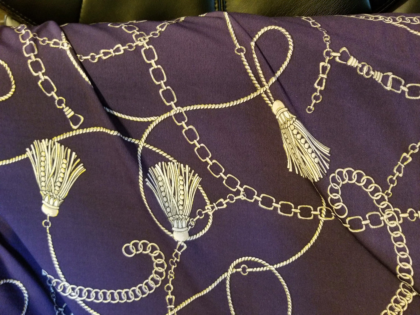 Chain-inspired designs  Navy  print chains, Fashion Print Cotton Spandex 58" Wide, sold by yard