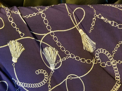 Chain-inspired designs  Navy  print chains, Fashion Print Cotton Spandex 58" Wide, sold by yard