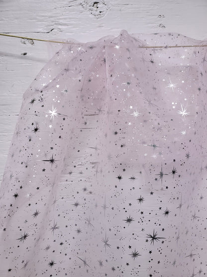 Starburst Ligth pink Foil on White Sheer Organza Fabric by The Yard  58 Inch Wide Fabric by The Yard