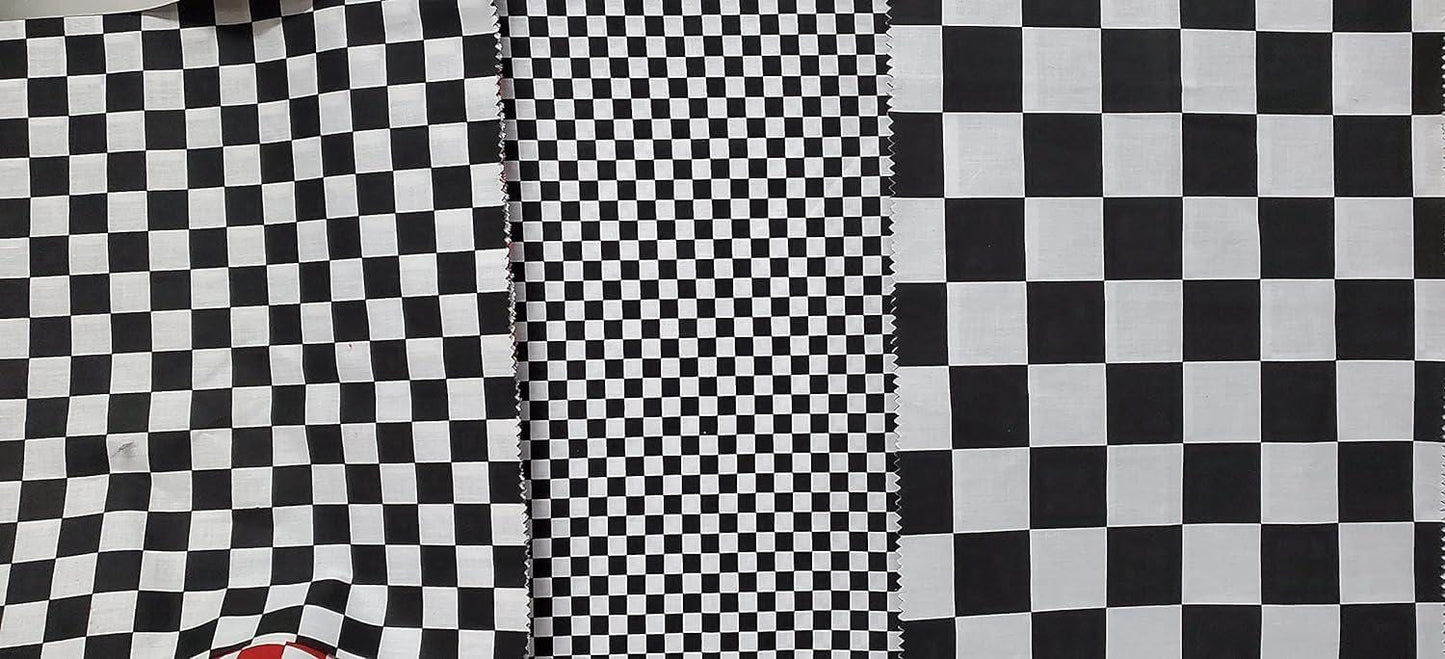 Checkered Black/White, Print Poly Cotton Fabric by The Yard, 60” Wide, 0.5", 1", 2"