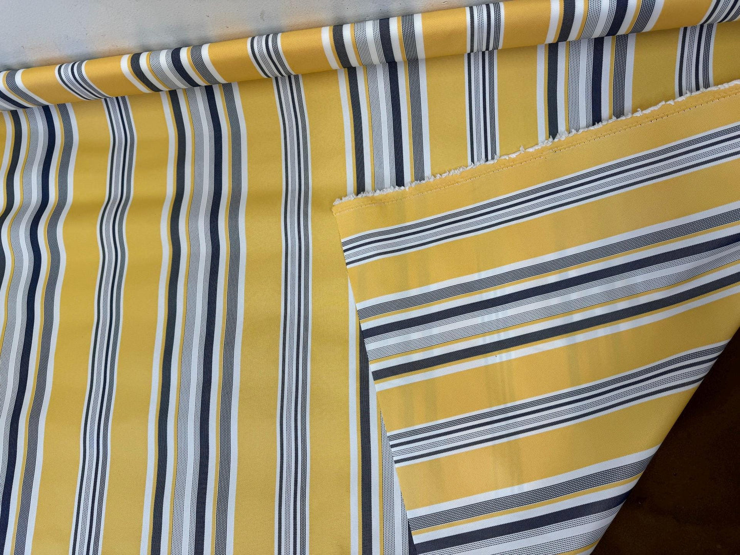 Waterproof Outdoor Canvas Patio Fabric, Multi Striped , Color: White, grey, Yellow Blue, 58 " wide, sold by yard