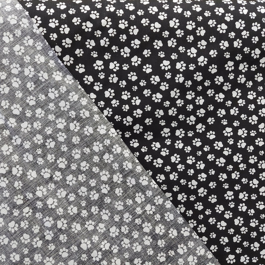ad paw print Black/White Poly Cotton Printed Fabric Sold By The Yard