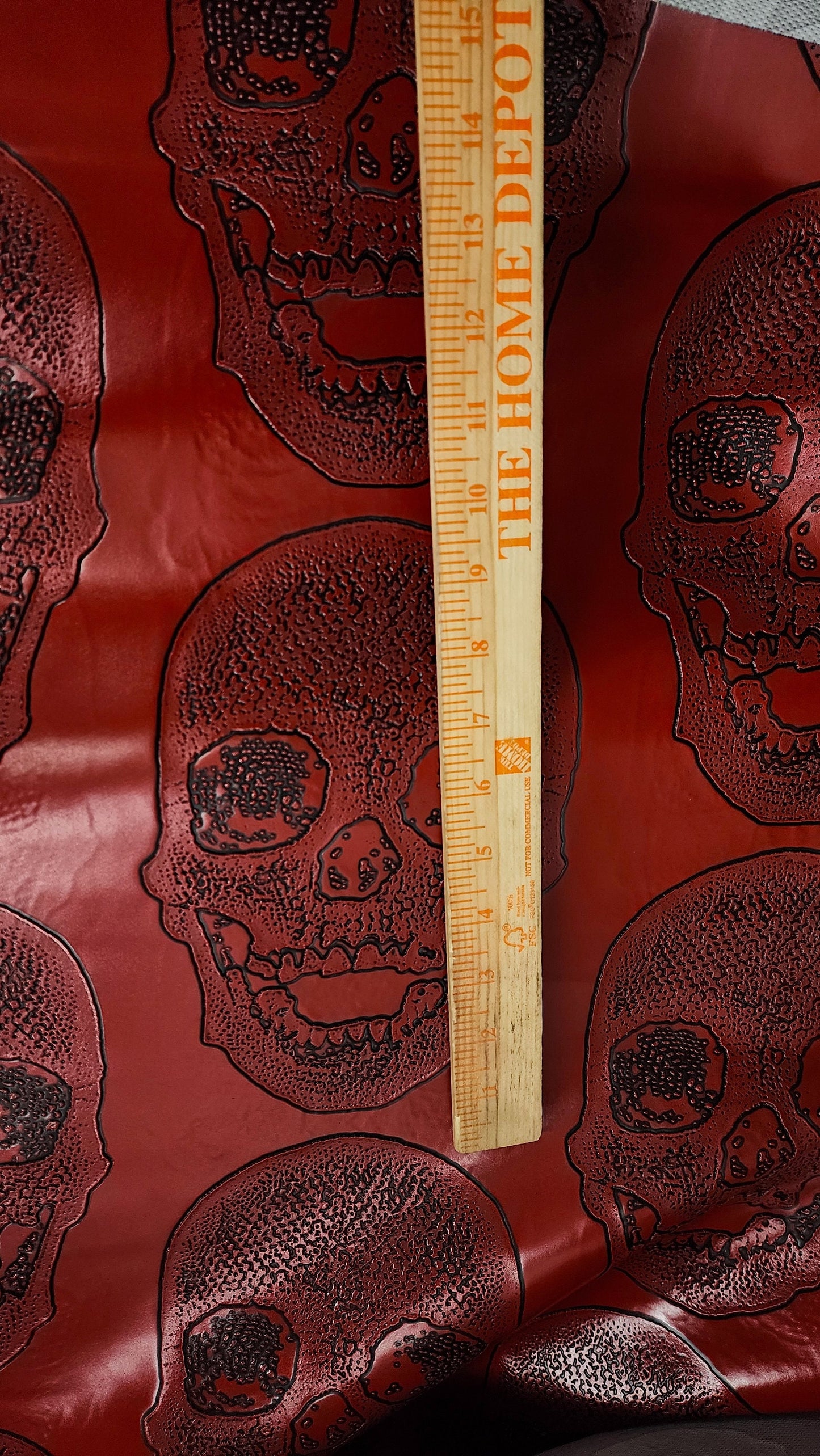 Red/ Black Big Skull Vinyl Fabric, Leather Look Upholstery Grade , 54" wide, sold by yard