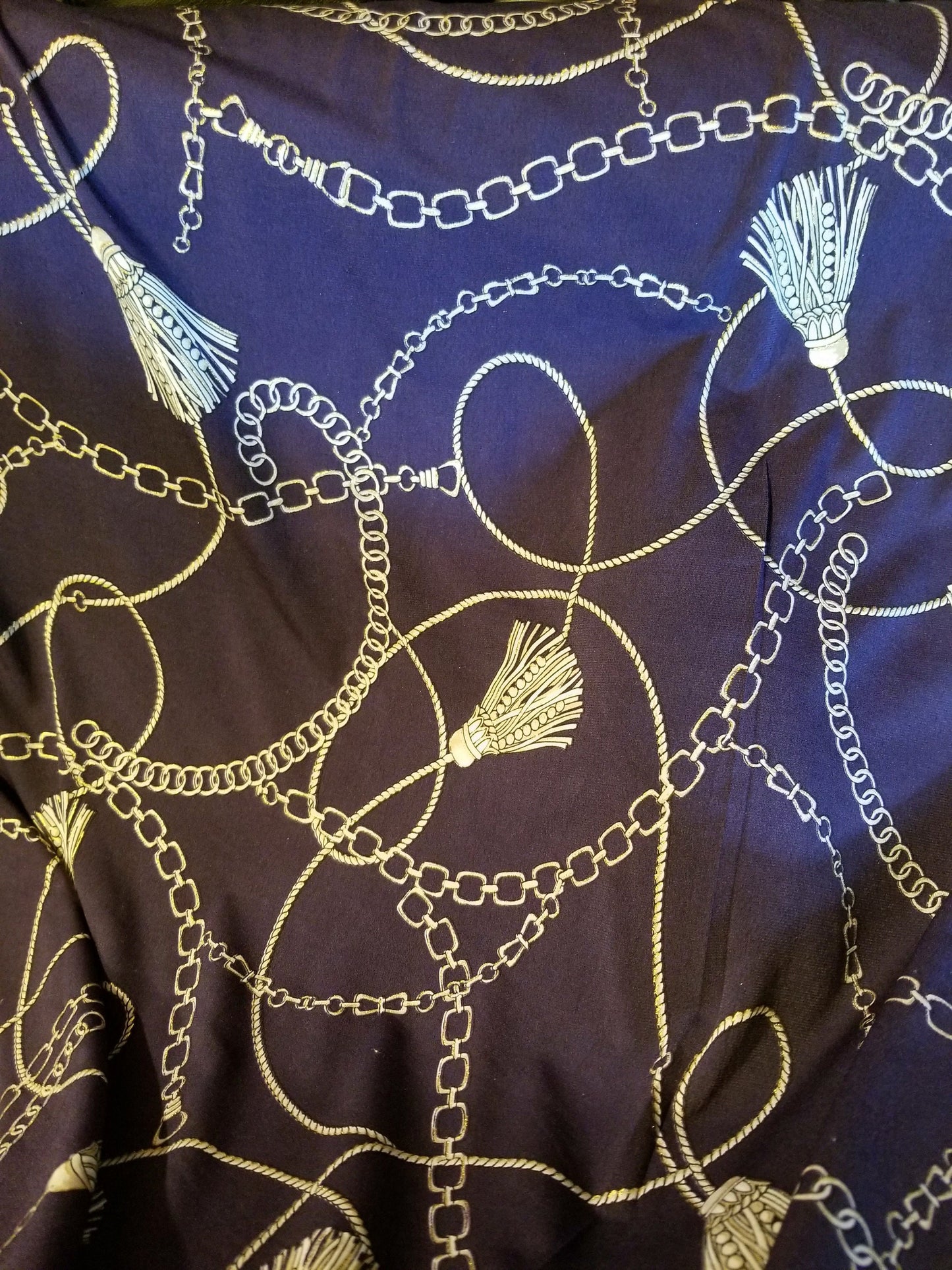 Chain-inspired designs  Navy  print chains, Fashion Print Cotton Spandex 58" Wide, sold by yard