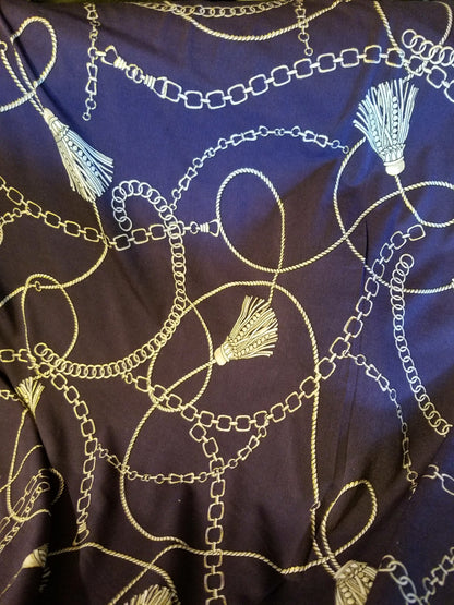 Chain-inspired designs  Navy  print chains, Fashion Print Cotton Spandex 58" Wide, sold by yard