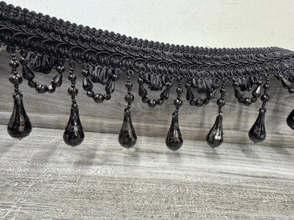 Beaded Trim Fringe 4'' L, W/Gimp Top Sold by The Yard - Black  , Brand: ad fabric