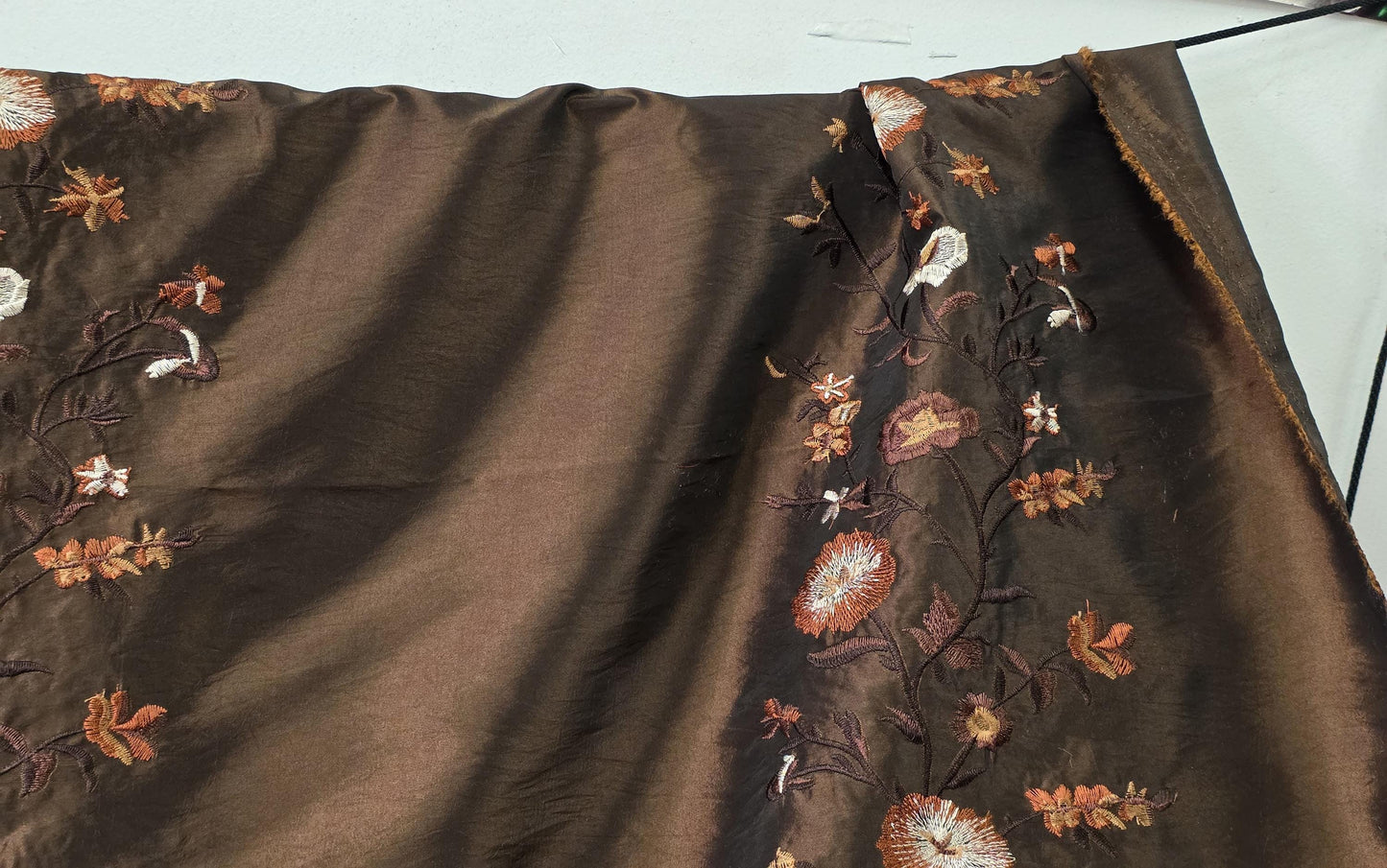 Taffeta chocolate, Two Tone Embroidered 100% Poly Taffeta Silk Like Fabric 58" Wide, sold by yard.