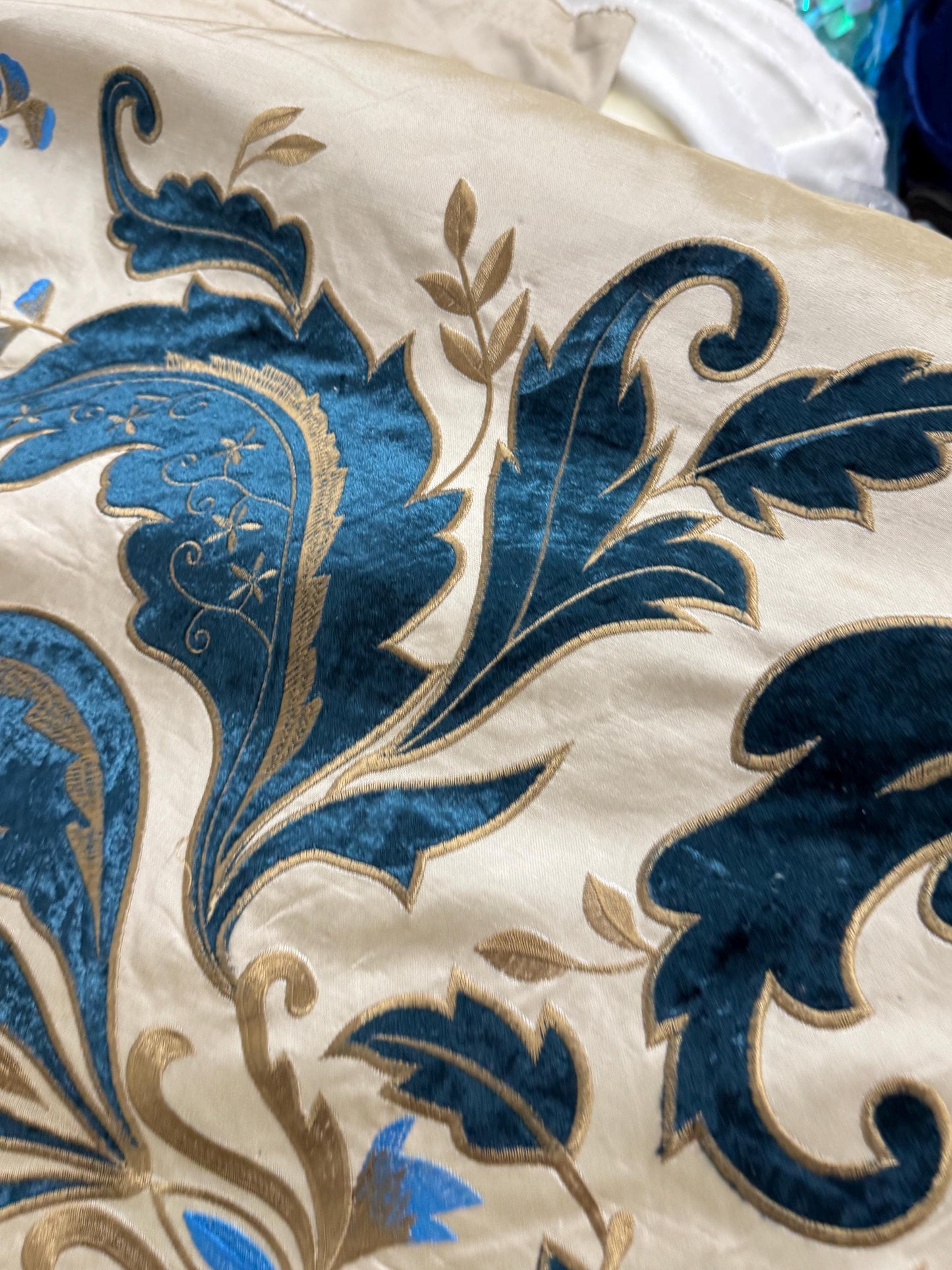 Taffeta  Faux Silk  Teal, Two Tone Embroidered  Taffeta Silk Like Fabric 58" Wide, sold by yard.
