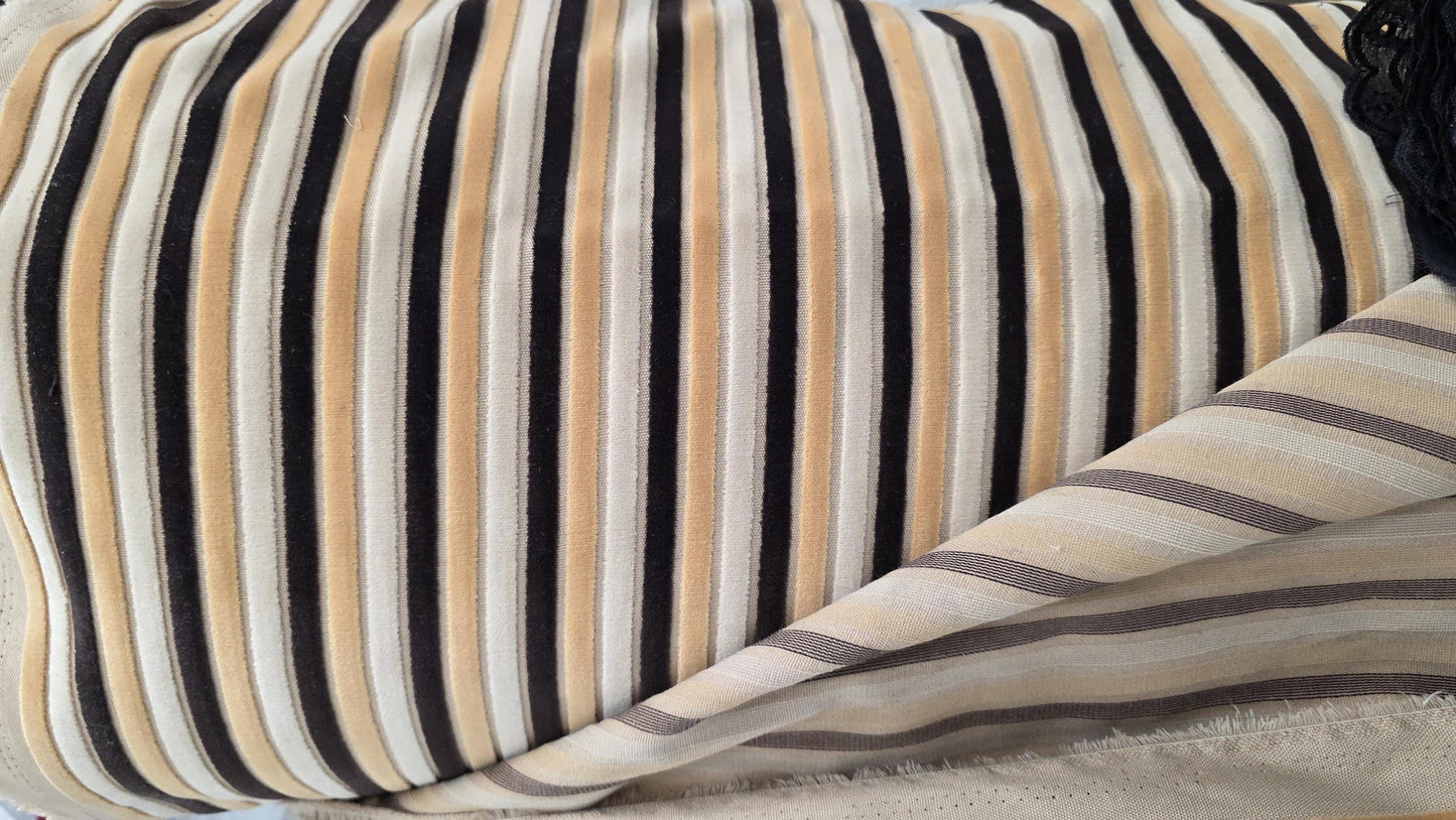 Kravet stripe Velvet/chenille upholstery fabric 54" wide , multicolor ,Brown,ivory, Beige.