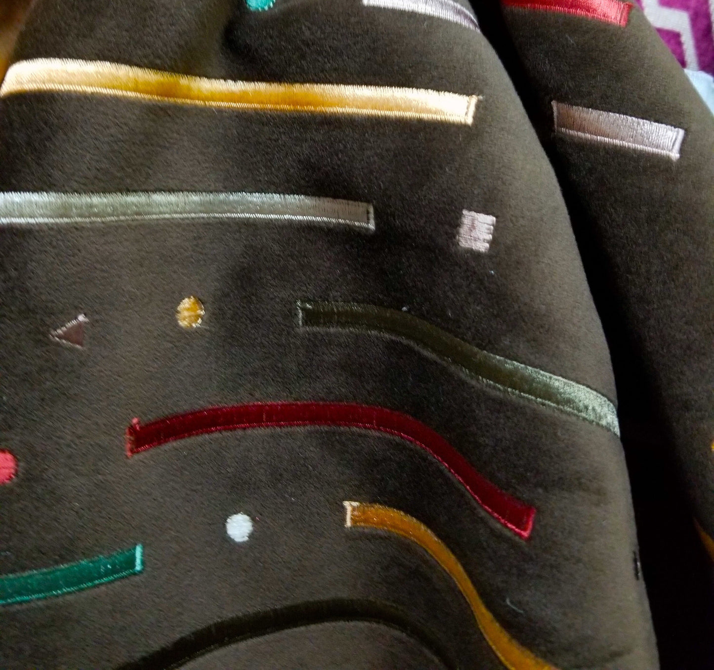 VELVET Brown fabric -painted striped  multicolor , upholstery fabric,  - 54" width - sold by yard