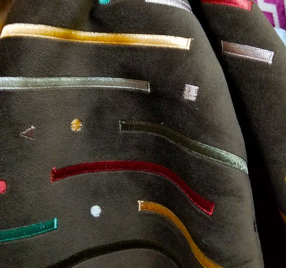 VELVET Brown fabric -painted striped  multicolor , upholstery fabric,  - 54" width - sold by yard
