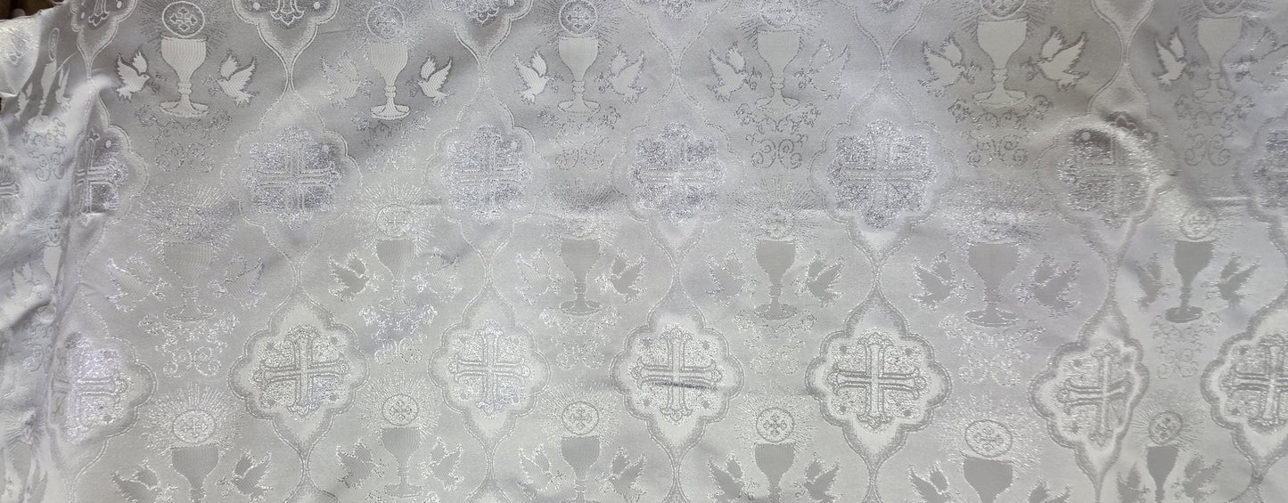 Liturgical Brocade,Church Gorgeous Cross acetate brocade Fabric Cross Brocade white/silver 52" Wide