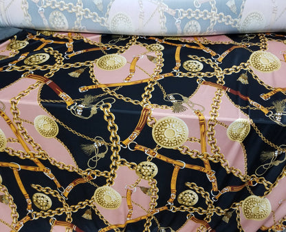 2 Way Stretch DTY Sided Brushed, Chains, Mauve/Black Print Design Poly Spandex  58" wide, sold by yard in continuous yards