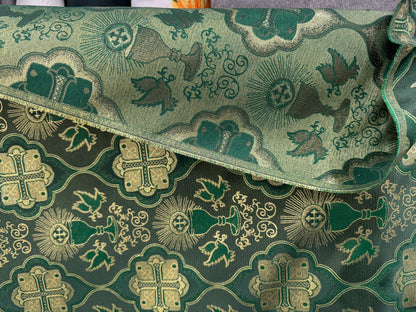 Liturgical Brocade,Church Gorgeous Cross acetate brocade Fabric Cross Brocade Green/ Gold 58" Wide
