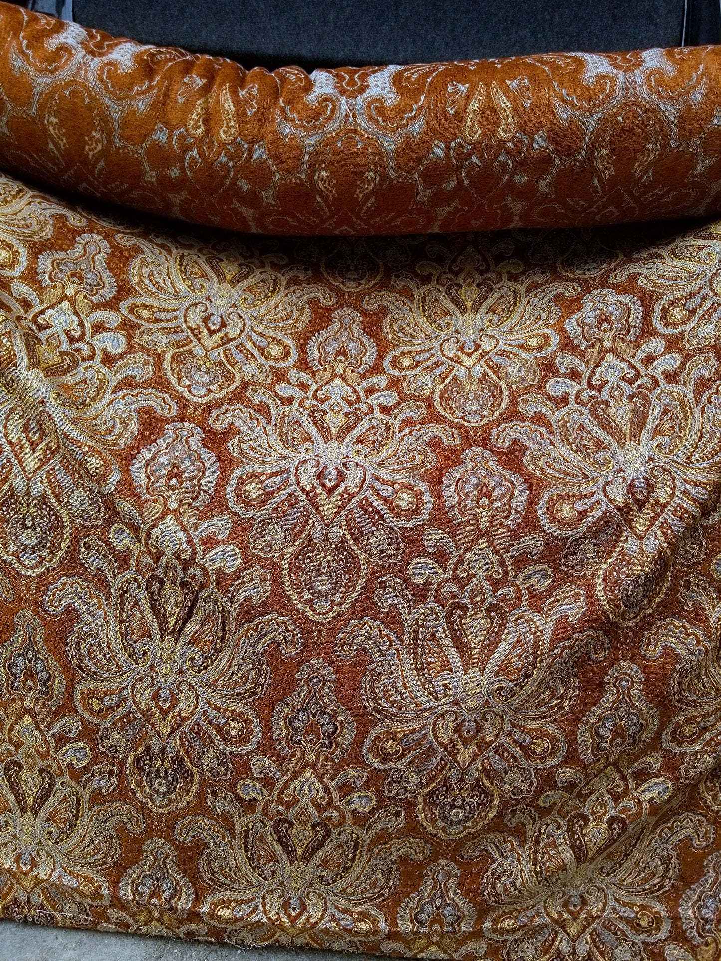 Chenille BAROQUE UPHOLSTERY Fabric Jacquard Damask, 58" wide ,color Blue/Brown, sold by yard in continuous yards