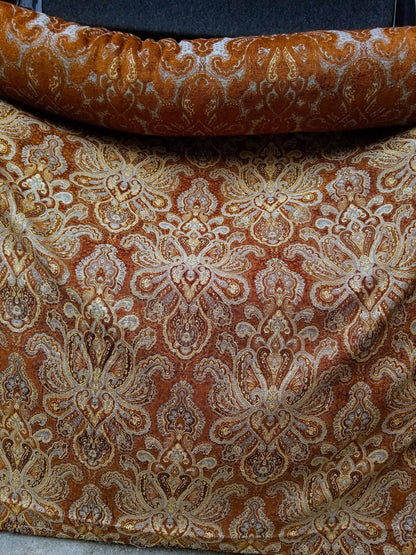 Chenille BAROQUE UPHOLSTERY Fabric Jacquard Damask, 58" wide ,color Blue/Brown, sold by yard in continuous yards