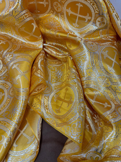 Liturgical Brocade,Church Gorgeous Cross acetate brocade Fabric Cross Brocade Gold/Silver 52" Wide
