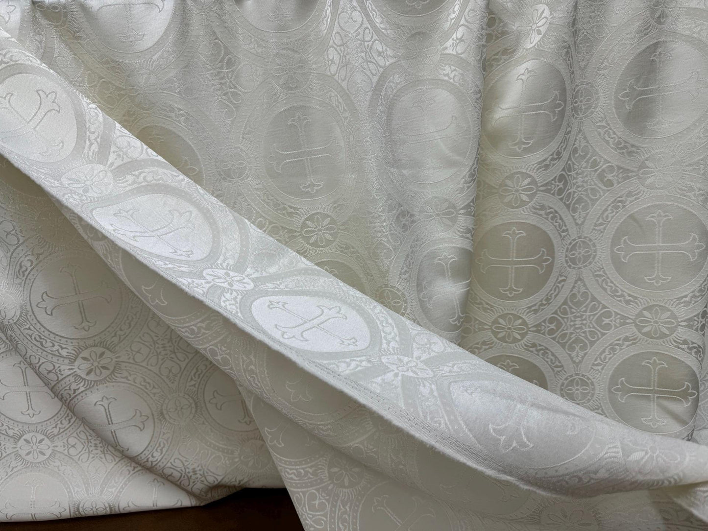 Liturgical Brocade,Church Gorgeous Cross acetate brocade Fabric Cross Brocade  Ivory  Matte 60" Wide