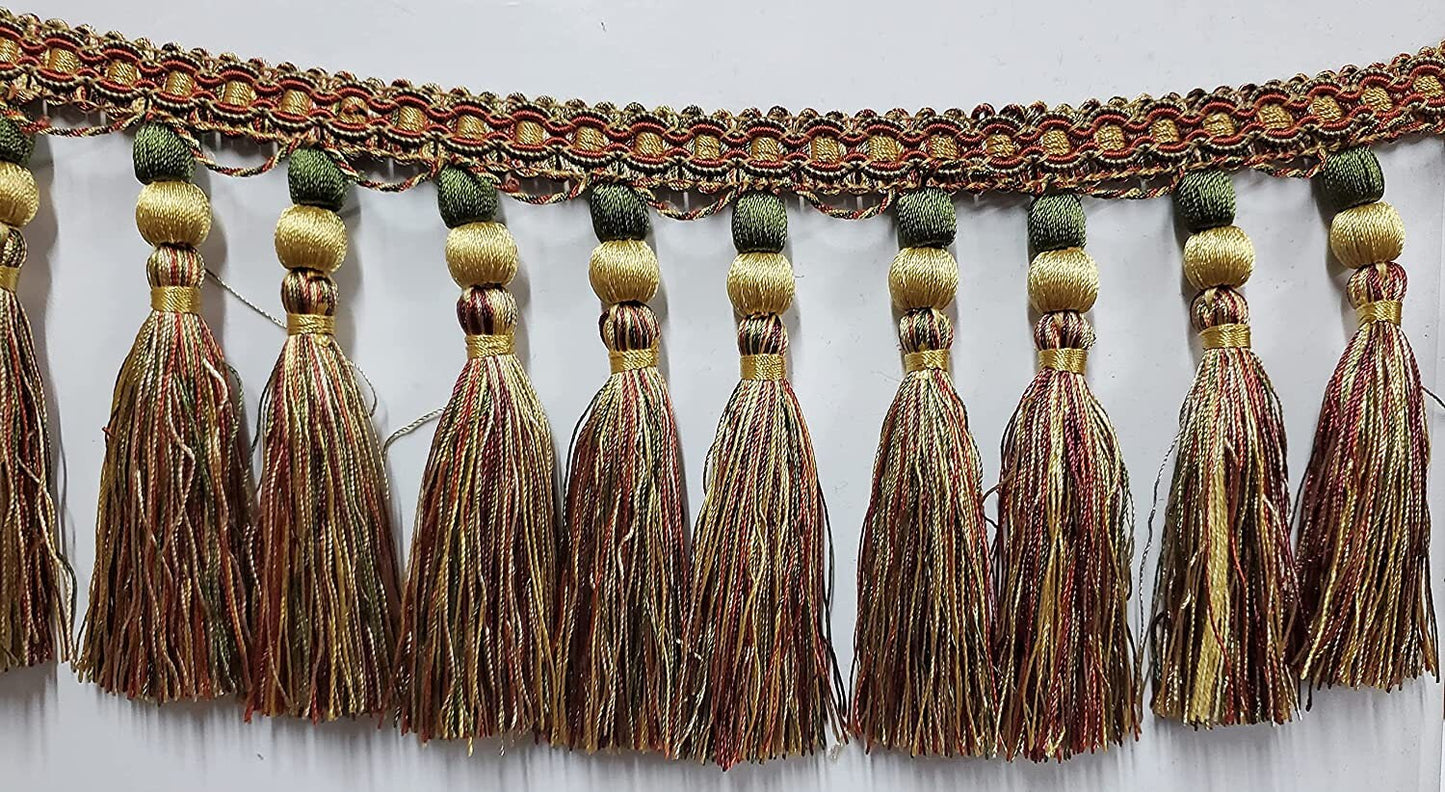 Curtain Fringes Bullion , Beaded Tassel Fringe Trim Multicolor 5" L. , Sold by Yard