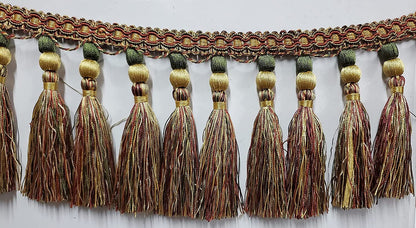 Curtain Fringes Bullion , Beaded Tassel Fringe Trim Multicolor 5" L. , Sold by Yard