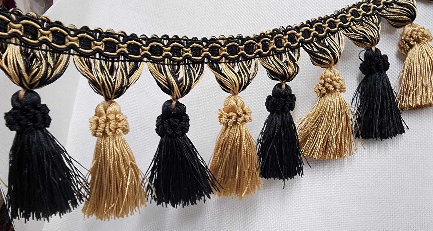 Tassel Fringe, Black/Gold 3.75" Tassel Fringe Trim By The Yard  Trimming Handwork DIY Craft Sewing Accessory Lace for Decoration