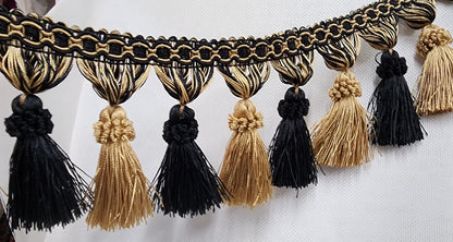 Tassel Fringe, Black/Gold 3.75" Tassel Fringe Trim By The Yard  Trimming Handwork DIY Craft Sewing Accessory Lace for Decoration