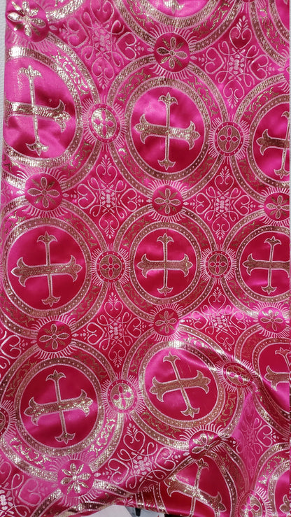 Liturgical Brocade,Church Gorgeous Cross acetatebrocade Fabric Cross Brocade Fuschia/Gold 52" Wide