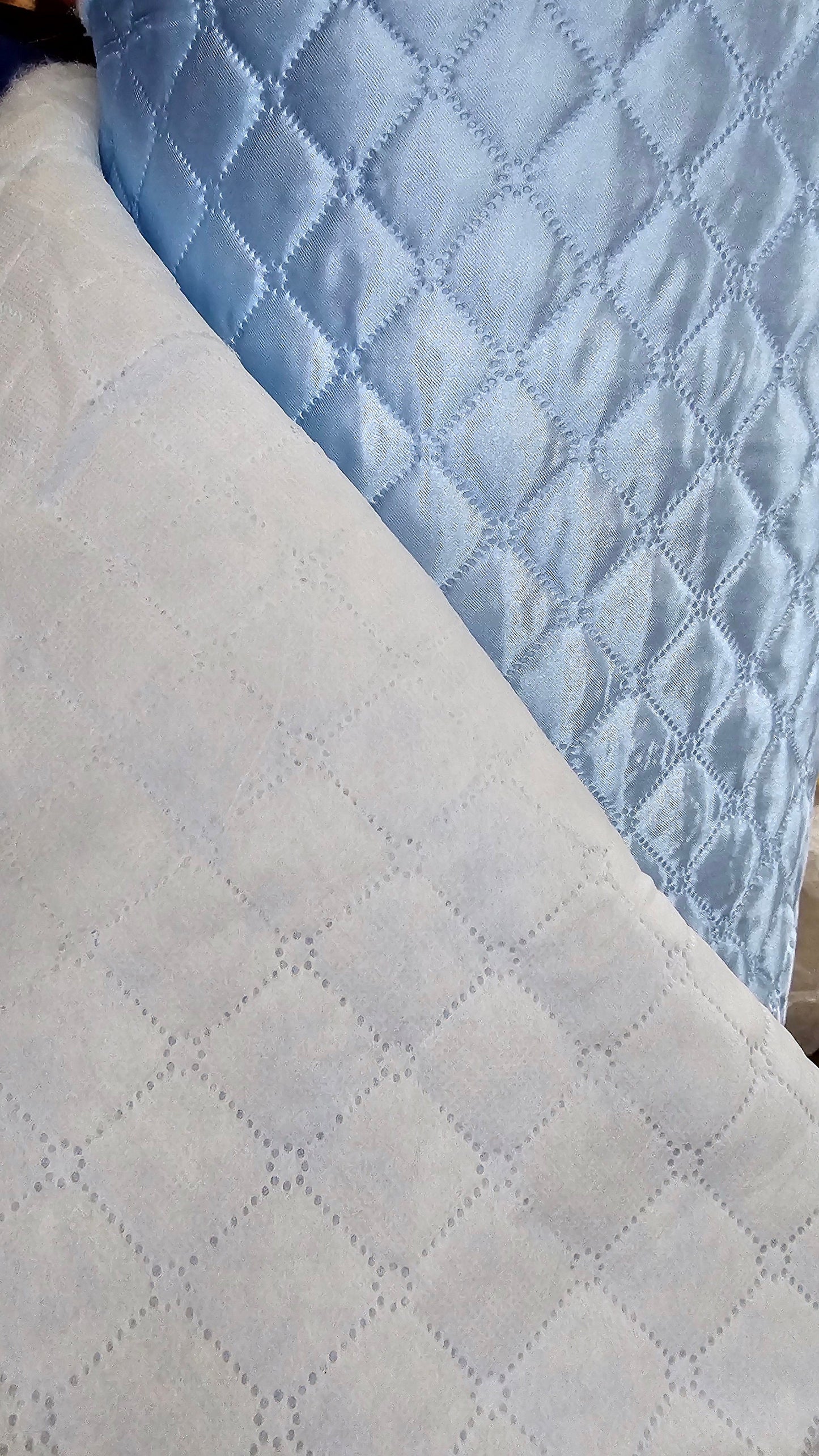 Polyester Quilted Padded Lining Fabric baby blue, 60" wide, sold by yard