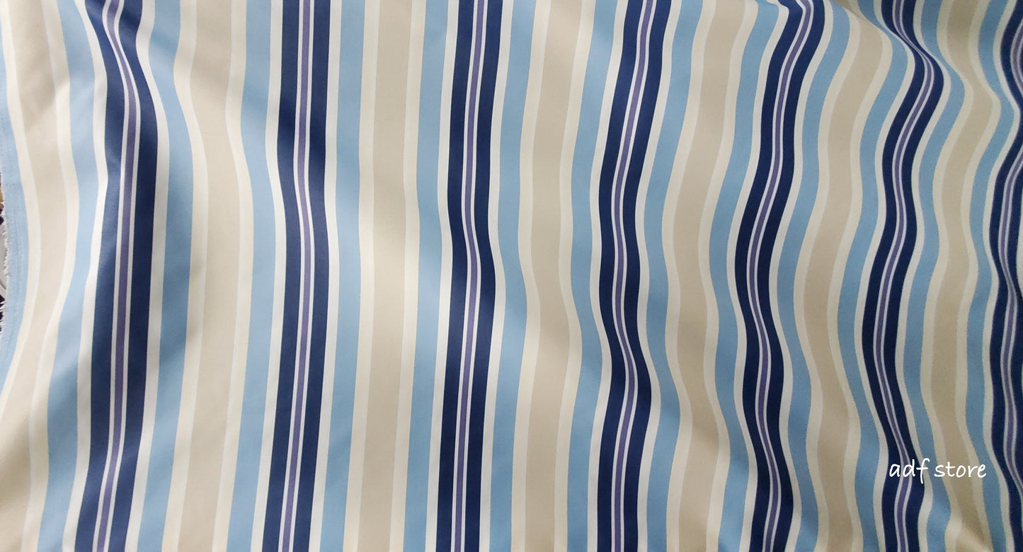 Waterproof Outdoor Canvas Patio Fabric, Multi Striped , Color Ivory, Navy , blue, 58 " wide, sold by yard