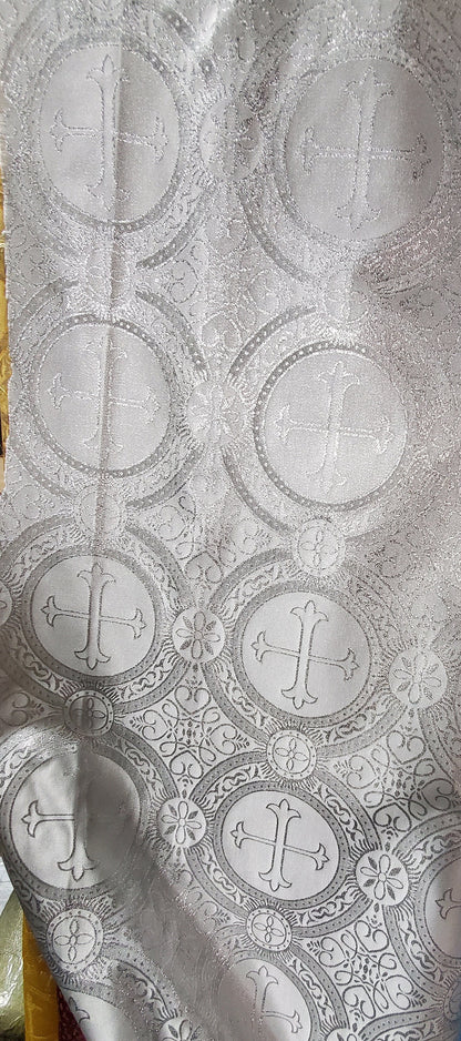 Liturgical Brocade,Church Gorgeous Cross acetatebrocade Fabric Cross Brocade White/silver 52" Wide