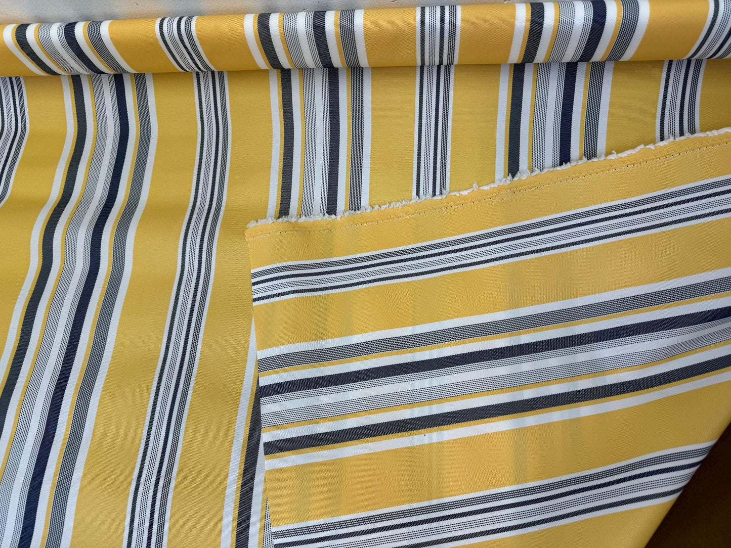 Waterproof Outdoor Canvas Patio Fabric, Multi Striped , Color: White, grey, Yellow Blue, 58 " wide, sold by yard