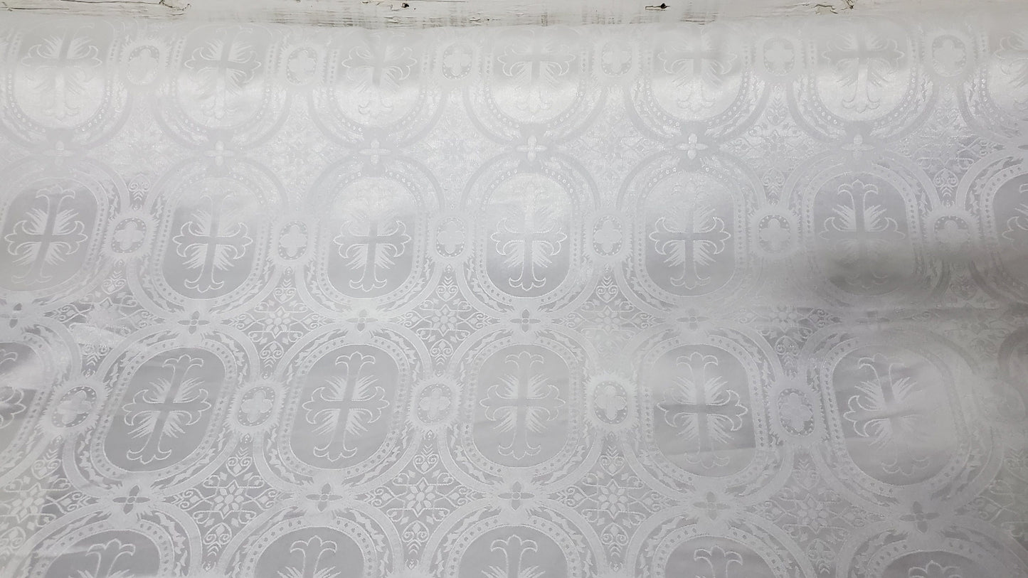 Liturgical Brocade,Church Gorgeous Cross acetatebrocade Fabric Cross Brocade off White Matte 60" Wide