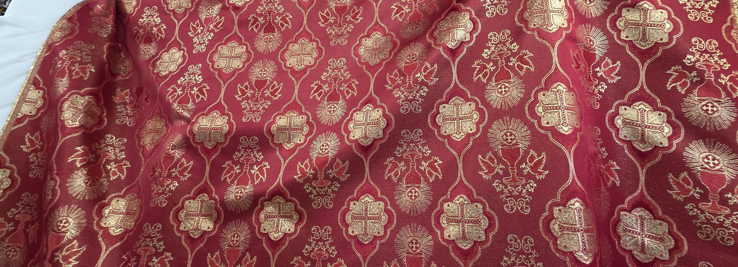 Liturgical Brocade,Church Gorgeous Cross acetate brocade Fabric Cross Brocade Red/ Gold 58" Wide