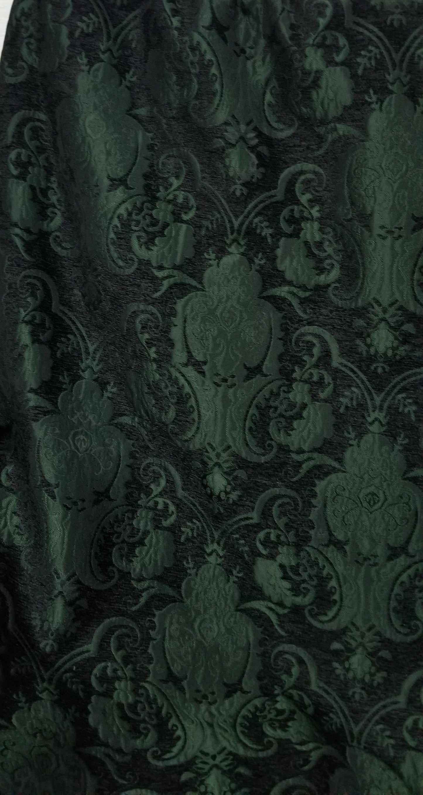 Chenille BAROQUE UPHOLSTERY Fabric Jacquard Damask, 58" wide ,color Black/Green , sold by yard in continuous yards