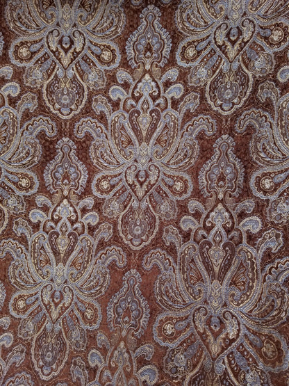 Chenille BAROQUE UPHOLSTERY Fabric Jacquard Damask, 58" wide ,color Blue/Brown, sold by yard in continuous yards